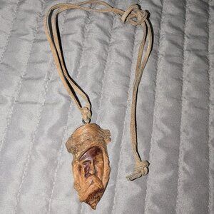 Hand Carved Wooden Tribal Pendant Necklace on Suede Cord 5738